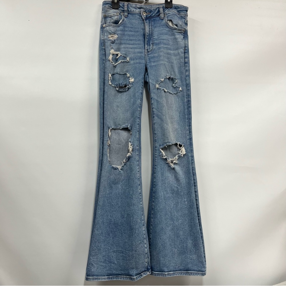 Distressed Blue Flare Jeans